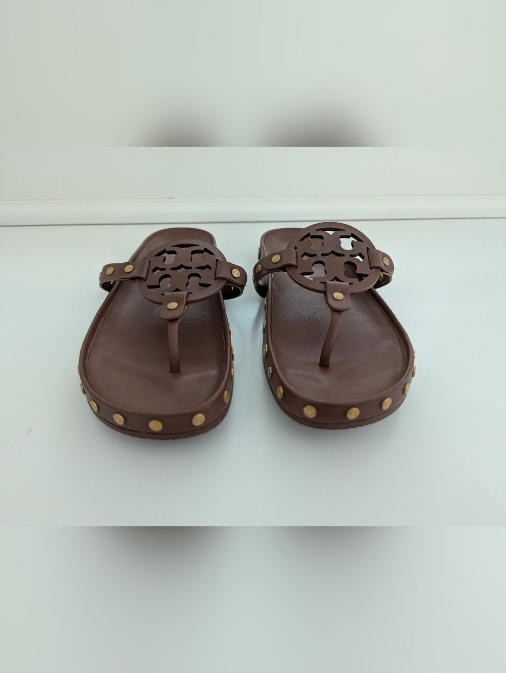 EUC! Tory Burch Miller Coin Sandals In Brown And Gold Size 8.5 - Picture 3 of 16